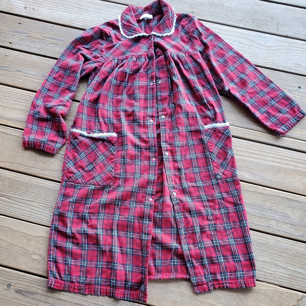 Vintage 80s Christmas Plaid Night Gown